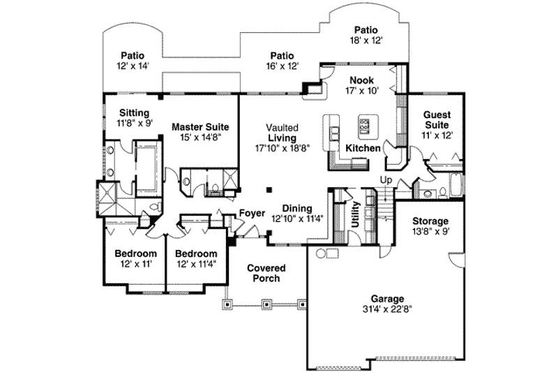 Home Plan - Floor Plan - Main Floor for Ranch House Plan #124-371 - 4 bed, 3 bath