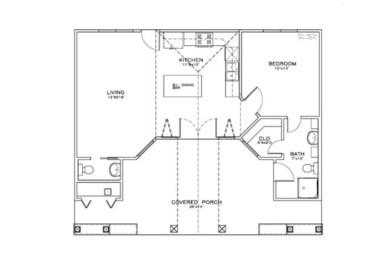 Floor Plan - Main Floor for Beach House Plan #8-291 - 1 bed, 1.5 bath