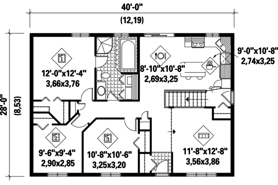 Floor Plan - Main Floor for Country House Plan #25-4837 - 3 bed, 1 bath