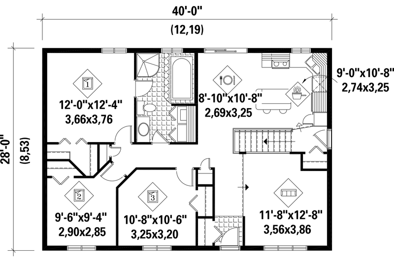 House Plan Design - Floor Plan - Main Floor for Country House Plan #25-4837 - 3 bed, 1 bath