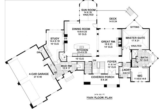 Floor Plan - Main Floor for European House Plan #51-338 - 5 bed, 4.5 bath