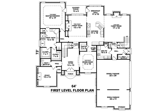 Floor Plan - Main Floor for Colonial House Plan #81-1607 - 4 bed, 4 bath