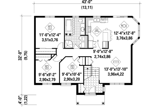Floor Plan - Main Floor for Classical House Plan #25-4851 - 3 bed, 1 bath