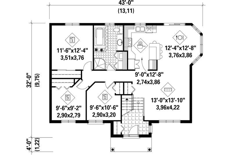 Dream House Plan - Floor Plan - Main Floor for Classical House Plan #25-4851 - 3 bed, 1 bath