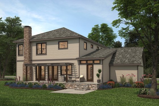 Exterior - Rear Elevation 3 for Traditional House Plan #497-20 - 3 bed, 2.5 bath