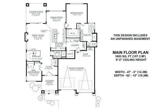 Floor Plan - Main Floor for Modern House Plan #1100-2 - 2 bed, 2 bath