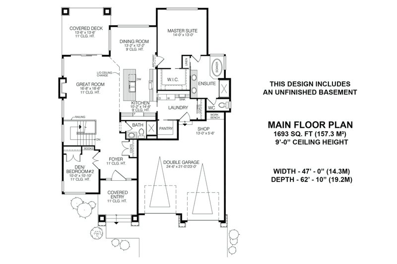 House Design - Floor Plan - Main Floor for Modern House Plan #1100-2 - 2 bed, 2 bath