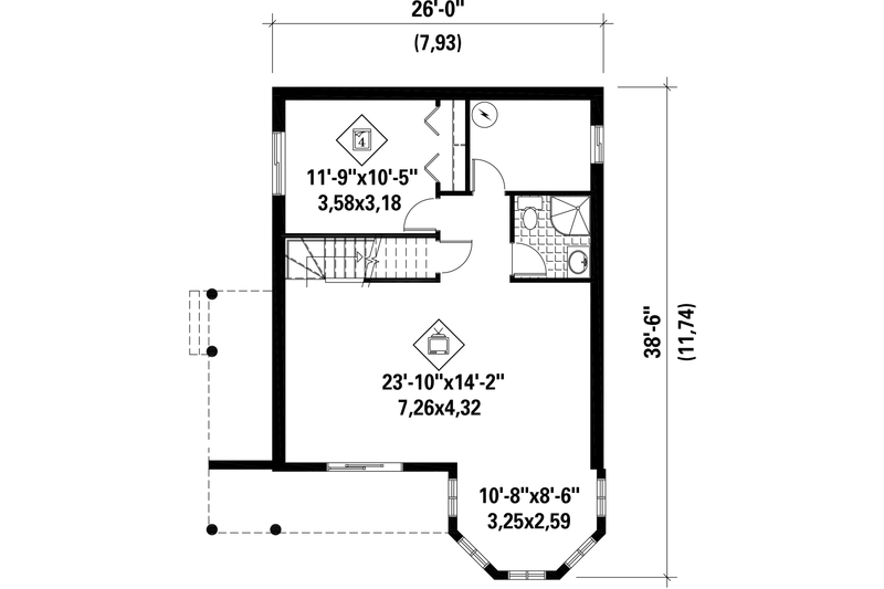 Home Plan - Floor Plan - Lower Floor for Cabin House Plan #25-4386 - 4 bed, 1 bath