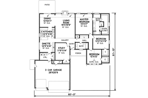 Floor Plan - Main Floor for Traditional House Plan #65-209 - 3 bed, 2 bath