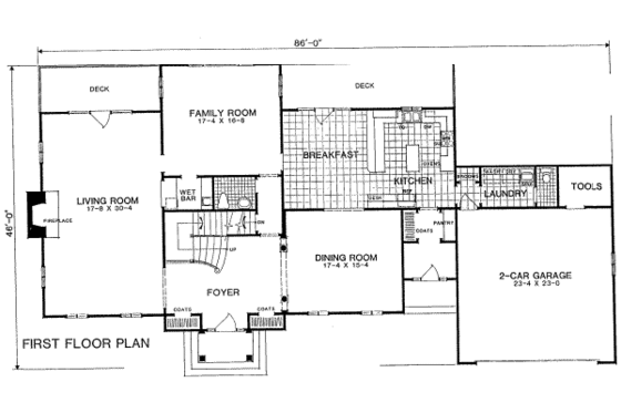 Floor Plan - Main Floor for European House Plan #322-115 - 4 bed, 3.5 bath