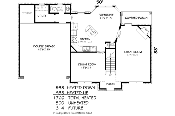 Floor Plan - Main Floor for Traditional House Plan #424-225 - 3 bed, 2.5 bath