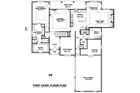 Floor Plan - Main Floor for European House Plan #81-1077 - 3 bed, 2.5 bath