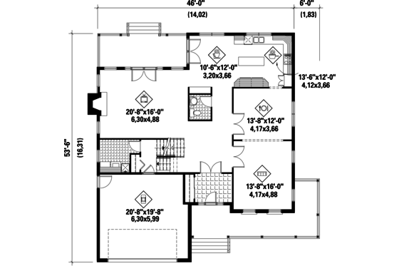 Floor Plan - Main Floor for Country House Plan #25-4684 - 4 bed, 2 bath