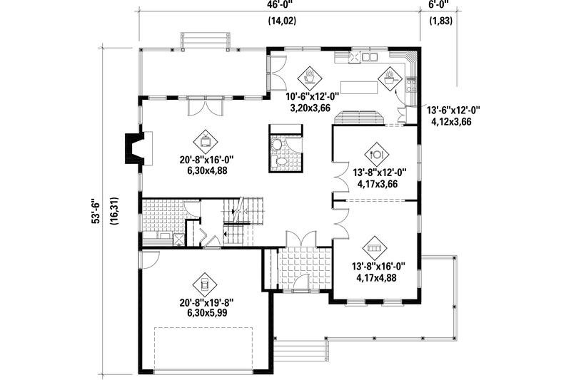 Architectural House Design - Floor Plan - Main Floor for Country House Plan #25-4684 - 4 bed, 2 bath