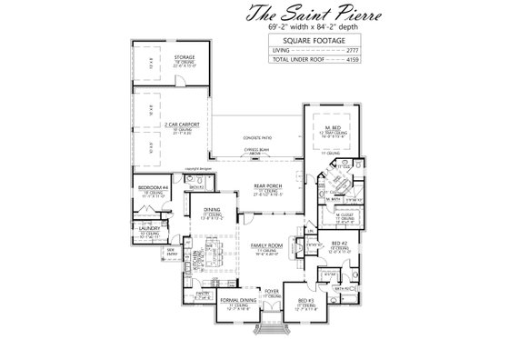 Floor Plan - Main Floor for Southern House Plan #1074-101 - 4 bed, 3 bath