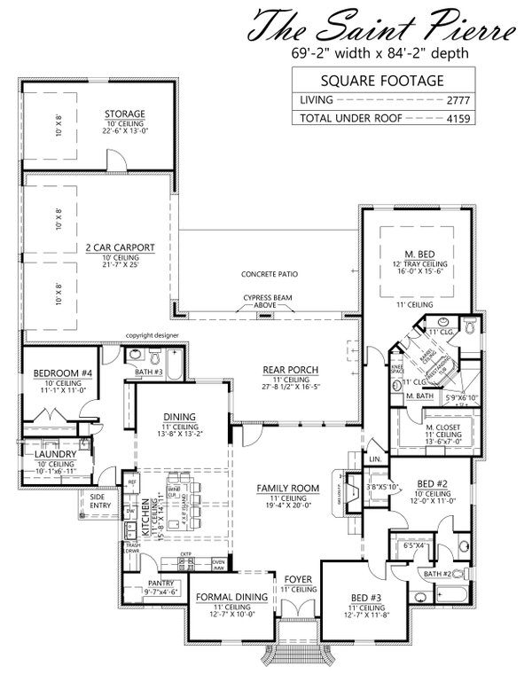 Southern Style House Plan - 4 Beds 3 Baths 2777 Sq/Ft Plan #1074-101 ...