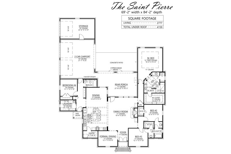 House Blueprint - Floor Plan - Main Floor for Southern House Plan #1074-101 - 4 bed, 3 bath