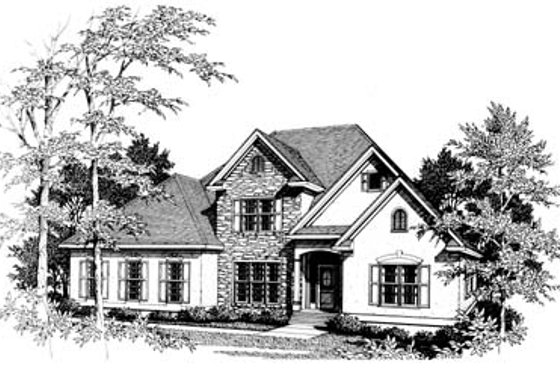 Exterior - Front Elevation for European House Plan #10-209 - 3 bed, 2.5 bath