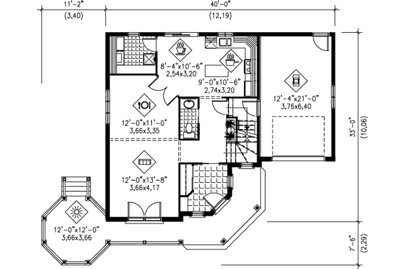 Dream House Plan - Floor Plan - Main Floor for Country House Plan #25-241 - 3 bed, 1.5 bath
