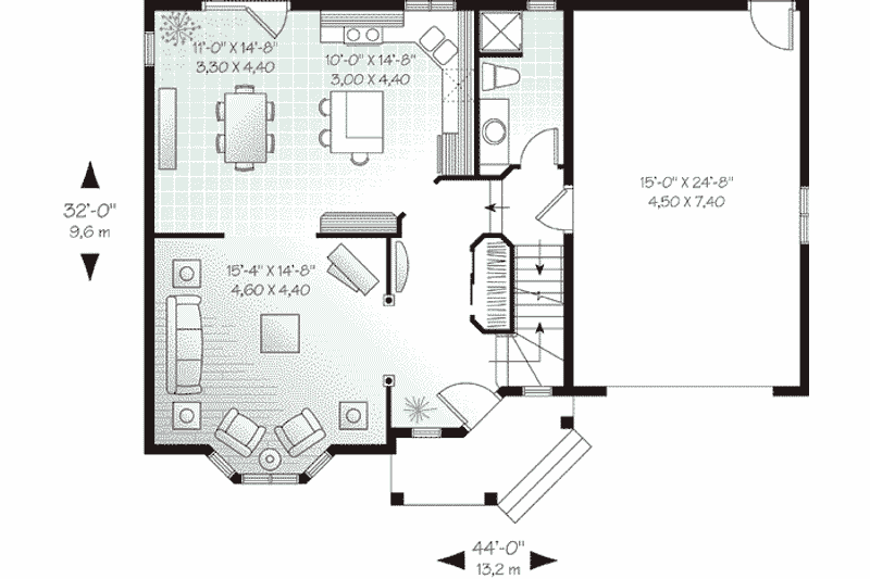 Home Plan - Floor Plan - Main Floor for European House Plan #23-484 - 3 bed, 2 bath