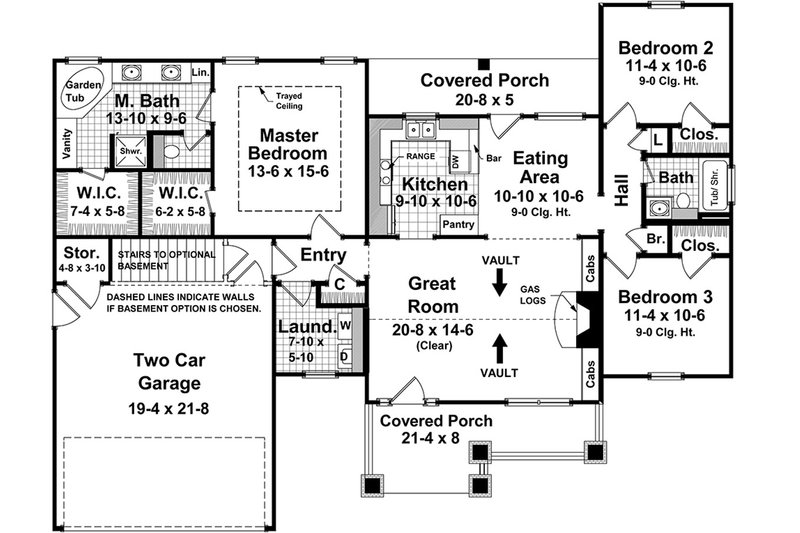 Architectural House Design - Floor Plan - Main Floor for Craftsman House Plan #21-503 - 3 bed, 2 bath