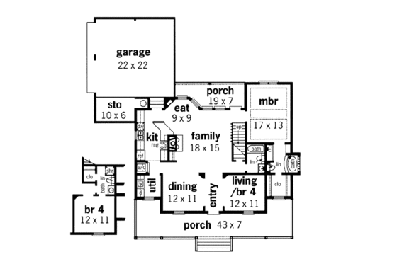Floor Plan - Main Floor for Country House Plan #45-132 - 4 bed, 4 bath