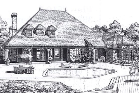 Exterior - Rear Elevation for European House Plan #310-165 - 5 bed, 3.5 bath