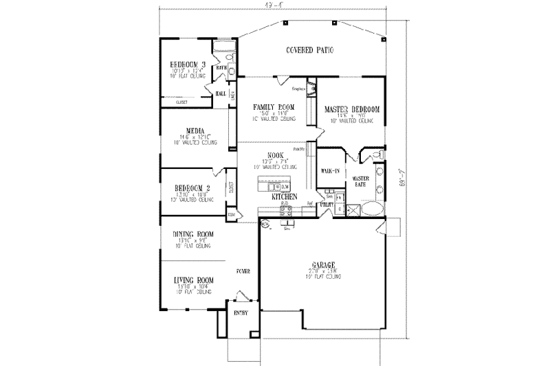 Architectural House Design - Floor Plan - Main Floor for Adobe / Southwestern House Plan #1-471 - 3 bed, 2 bath