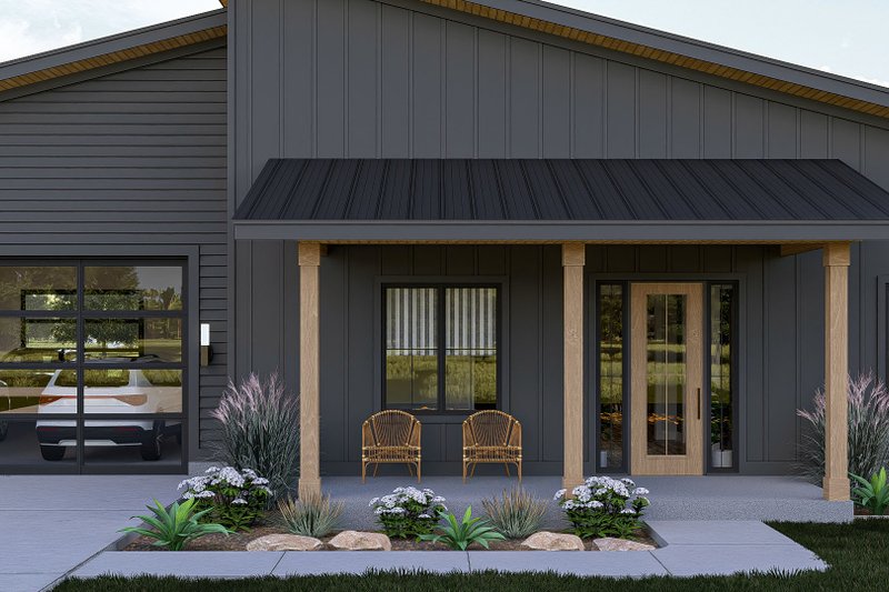 Home Plan - Exterior - Covered Porch for Barndominium House Plan #455-254 - 2 bed, 2 bath