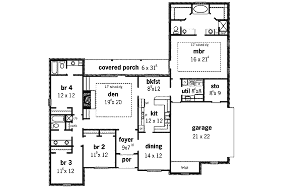 Floor Plan - Main Floor for European House Plan #16-295 - 4 bed, 3 bath