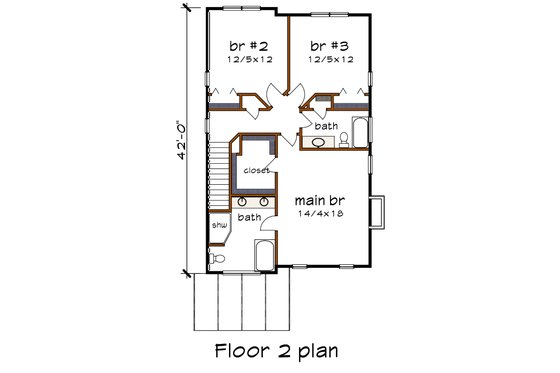 Floor Plan - Upper Floor for Modern House Plan #79-316 - 3 bed, 2.5 bath