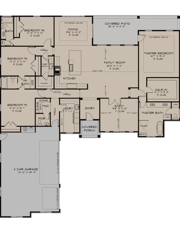 House Blueprint - Floor Plan - Main Floor for Craftsman House Plan #1111-46 - 4 bed, 3.5 bath