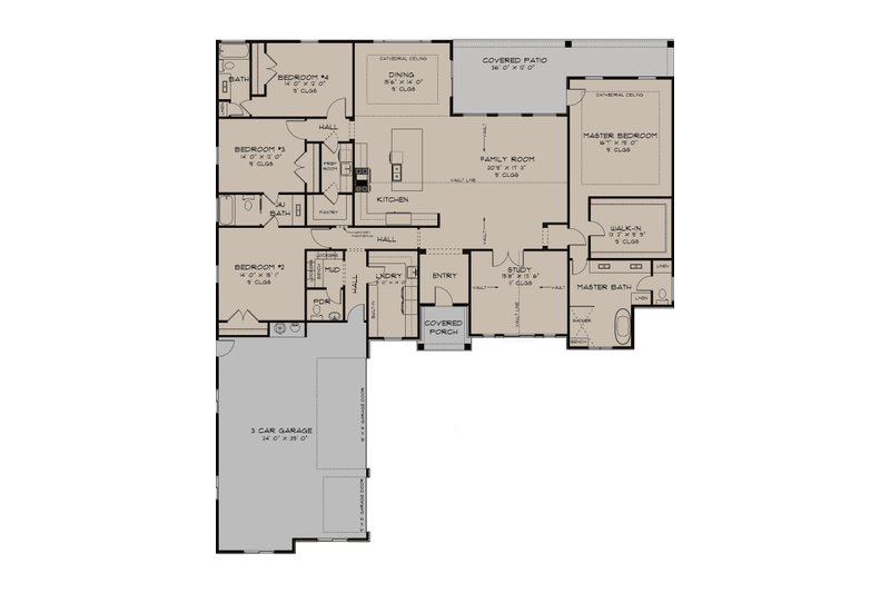 House Blueprint - Floor Plan - Main Floor for Craftsman House Plan #1111-46 - 4 bed, 3.5 bath