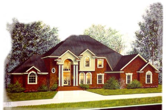 Exterior - Front Elevation for European House Plan #15-223 - 4 bed, 3.5 bath