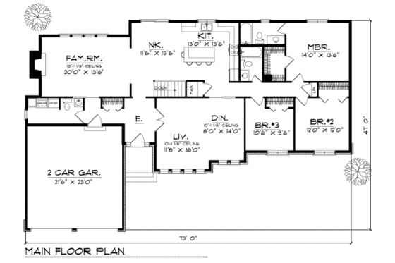 Floor Plan - Main Floor for Traditional House Plan #70-288 - 3 bed, 2.5 bath