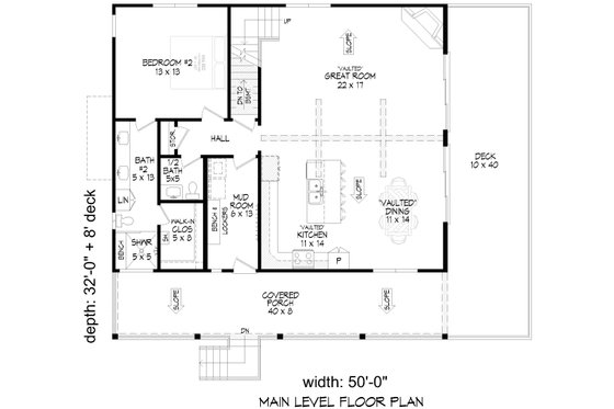 Floor Plan - Main Floor for Southern House Plan #932-1077 - 2 bed, 2.5 bath