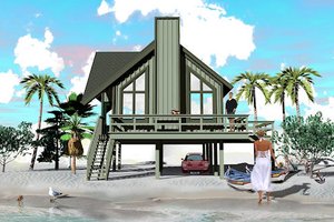 Exterior - Rear Elevation for Beach House Plan #81-13765 - 2 bed, 1 bath