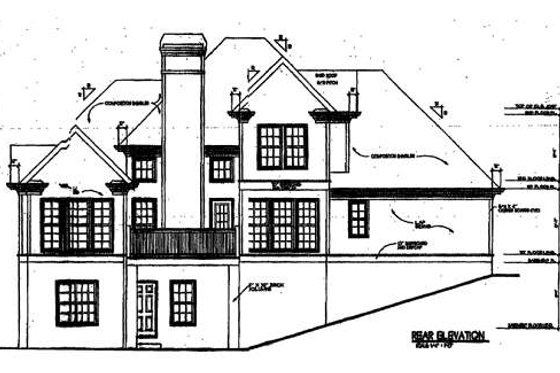 Exterior - Rear Elevation for European House Plan #129-109 - 3 bed, 2.5 bath