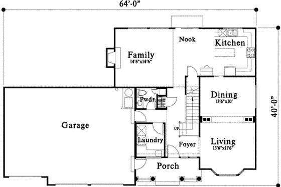 Floor Plan - Main Floor for Traditional House Plan #78-129 - 3 bed, 2.5 bath