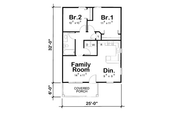 Floor Plan - Main Floor for Cabin House Plan #20-2365 - 2 bed, 1 bath
