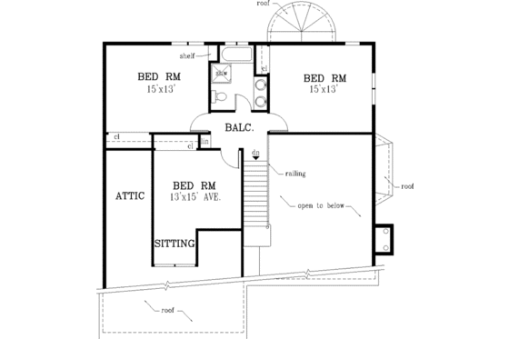 Floor Plan - Upper Floor for Traditional House Plan #3-161 - 4 bed, 2.5 bath