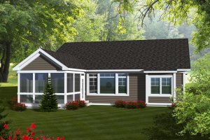 Exterior - Rear Elevation for Ranch House Plan #70-1111 - 2 bed, 2 bath