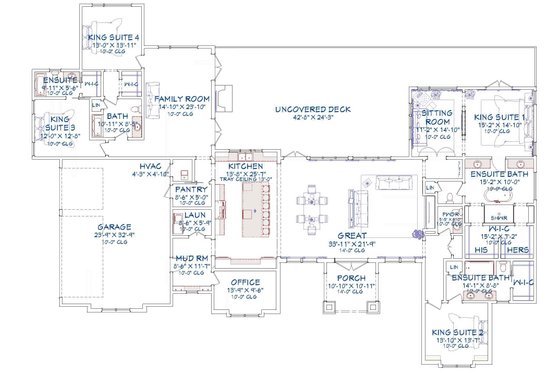 Floor Plan - Main Floor for Farmhouse House Plan #1109-1 - 4 bed, 4.5 bath