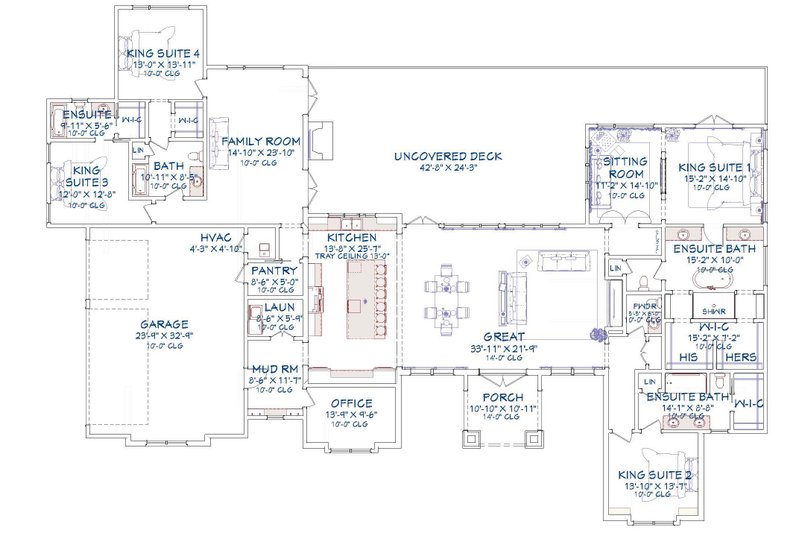 House Blueprint - Floor Plan - Main Floor for Farmhouse House Plan #1109-1 - 4 bed, 4.5 bath