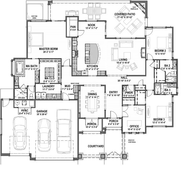 Adobe / Southwestern Floor Plan - Main Floor Plan #1069-16