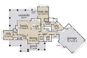 Floor Plan - Main Floor for Farmhouse House Plan #120-251 - 3 bed, 3 bath