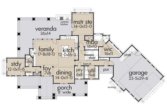 Floor Plan - Main Floor for Farmhouse House Plan #120-251 - 3 bed, 3 bath