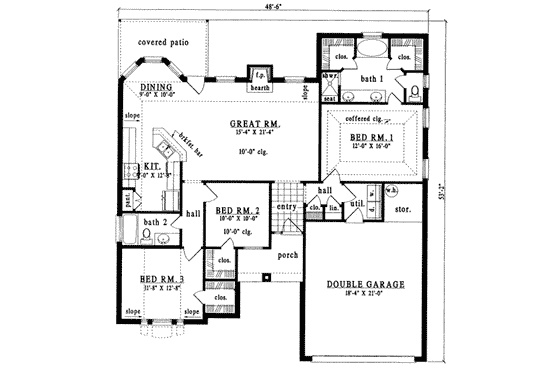 Floor Plan - Main Floor for Traditional House Plan #42-229 - 3 bed, 2 bath