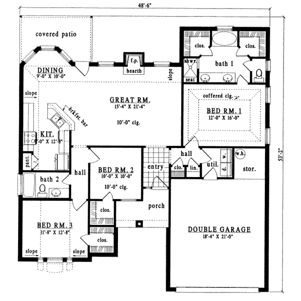 Floor Plan - Main Floor for Traditional House Plan #42-229 - 3 bed, 2 bath