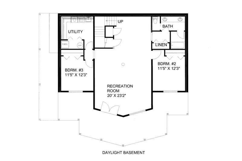 House Blueprint - Floor Plan - Lower Floor for Craftsman House Plan #117-1102 - 3 bed, 2 bath